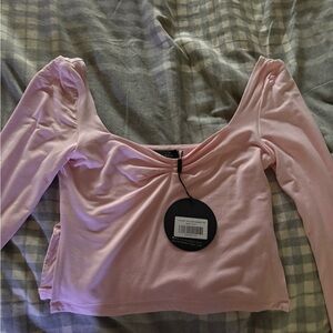 White Fox Pink Long Sleeve Women's Crop Top